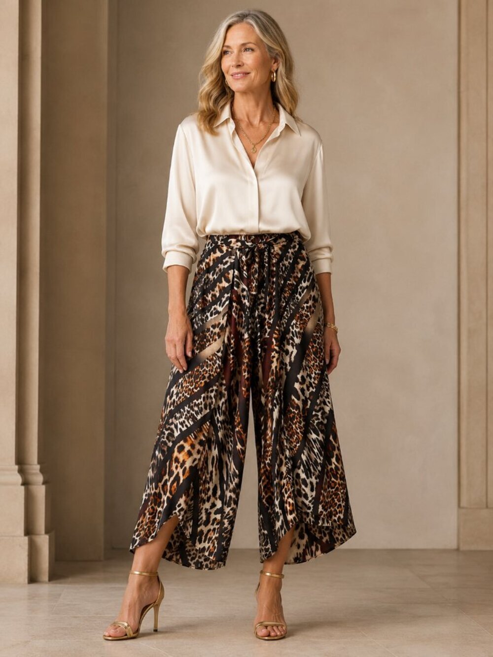 Kobi Halperin - Wide-Leg Cropped Silk Pants - Animal Print